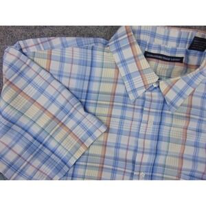 Beyond The Limit Shirt Mens 2XL Tall‎ Blue Plaid Short Sleeve Button Up Casual